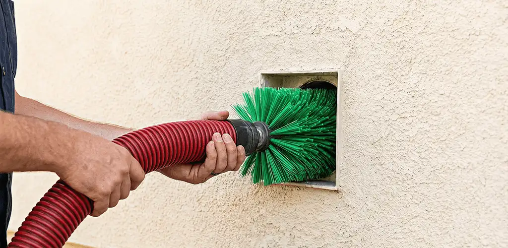 Air duct cleaning brush removing debris from a vent opening in Chula Vista, CA