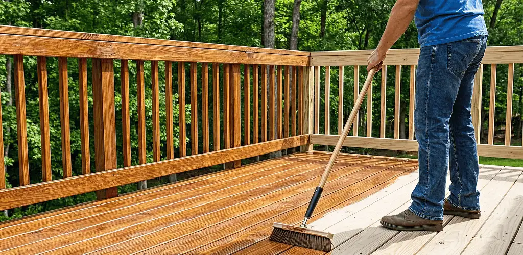 Deck staining and sealing application on a wood deck in Chula Vista, CA