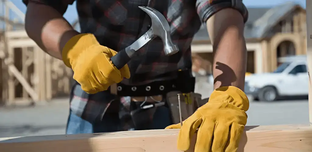 Handyman fixing wood trim with a hammer for home repairs in Chula Vista, CA