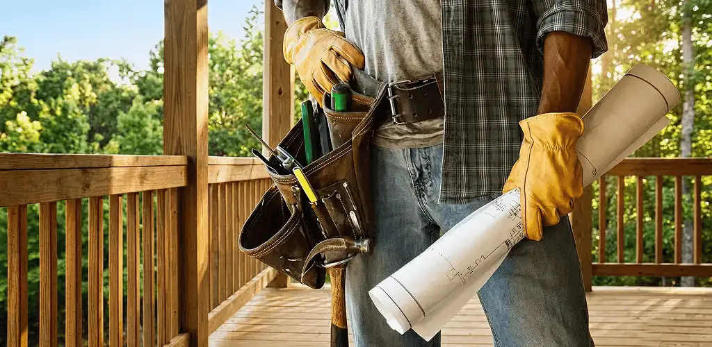 Professional handyman with tool belt ready for home repairs in Chula Vista, CA