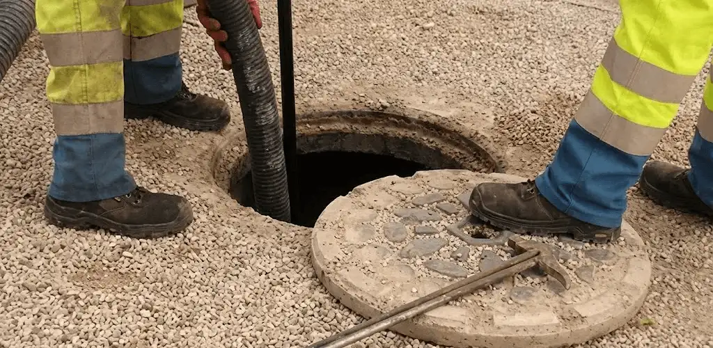 Drain cleaning crew clearing a sewer access point with professional equipment in Chula Vista, CA